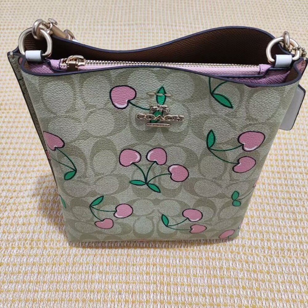 Coach Cherry Print Crossbody Bucket Bag with Top Handle - Picture 1 of 10